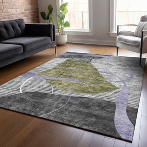 Homeroots 3' Blue Gray And Charcoal Abstract Washable Area Rug For Indoor And Outdoor Spaces, Durable Design 8' X 10' Polyester 587587