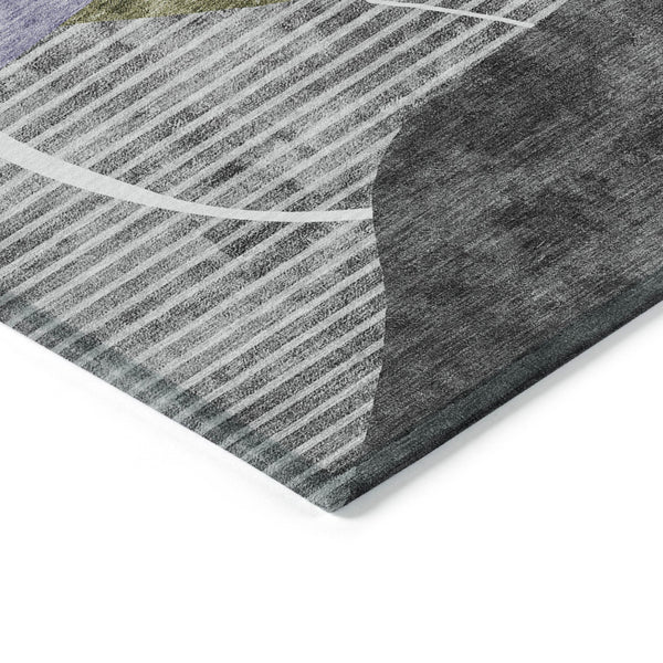 Homeroots 3' Blue Gray And Charcoal Abstract Washable Area Rug For Indoor And Outdoor Spaces, Durable Design 10' X 14' Polyester 587589