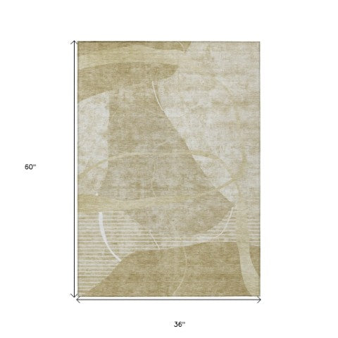 Homeroots 3' Beige Taupe And Tan Abstract Washable Area Rug - Durable, Stylish Indoor/Outdoor Decor Solution 3' X 5' Polyester 587590