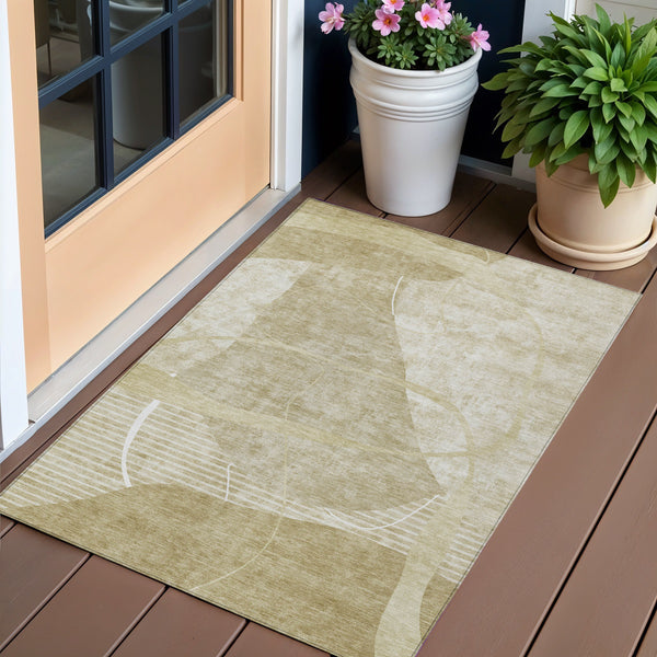 Homeroots 3' Beige Taupe And Tan Abstract Washable Area Rug - Durable, Stylish Indoor/Outdoor Decor Solution 3' X 5' Polyester 587590