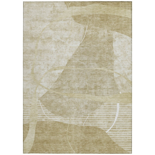 Homeroots 3' Beige Taupe And Tan Abstract Washable Area Rug - Durable, Stylish Indoor/Outdoor Decor Solution 3' X 5' Polyester 587590