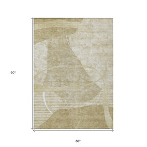 Homeroots 3' Beige Taupe And Tan Abstract Washable Area Rug - Durable, Stylish Indoor/Outdoor Decor Solution 5' X 8' Polyester 587591