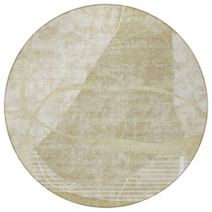 Homeroots 3' Beige Taupe And Tan Abstract Washable Area Rug - Durable, Stylish Indoor/Outdoor Decor Solution 8' Round Polyester 587592