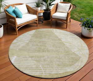 Homeroots 3' Beige Taupe And Tan Abstract Washable Area Rug - Durable, Stylish Indoor/Outdoor Decor Solution 8' Round Polyester 587592