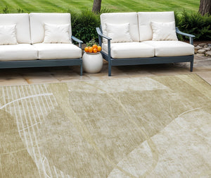 Homeroots 3' Beige Taupe And Tan Abstract Washable Area Rug - Durable, Stylish Indoor/Outdoor Decor Solution 8' X 10' Polyester 587593