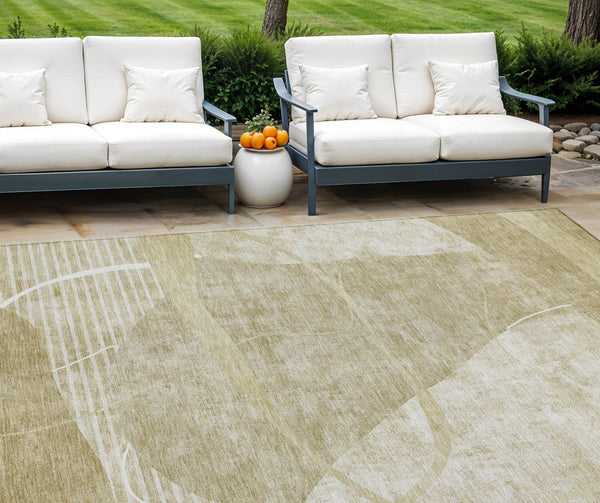 Homeroots 3' Beige Taupe And Tan Abstract Washable Area Rug - Durable, Stylish Indoor/Outdoor Decor Solution 8' X 10' Polyester 587593