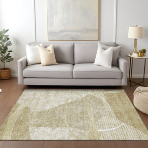 Homeroots 3' Beige Taupe And Tan Abstract Washable Area Rug - Durable, Stylish Indoor/Outdoor Decor Solution 8' X 10' Polyester 587593