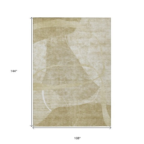 Homeroots 3' Beige Taupe And Tan Abstract Washable Area Rug - Durable, Stylish Indoor/Outdoor Decor Solution 9' X 12' Polyester 587594