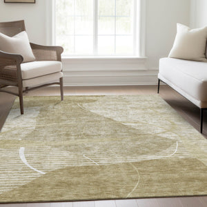 Homeroots 3' Beige Taupe And Tan Abstract Washable Area Rug - Durable, Stylish Indoor/Outdoor Decor Solution 10' X 14' Polyester 587595