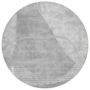 HomeRoots 5' Elegant Gray Silver and Ivory Abstract Washable Area Rug for Indoor and Outdoor Spaces 8' Round 587598
