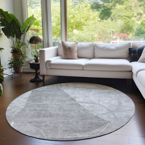 Homeroots 3' Beige Taupe And Tan Abstract Washable Area Rug - Durable, Stylish Indoor/Outdoor Decor Solution 8' Round Polyester 587598