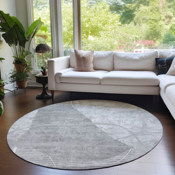 Homeroots 3' Beige Taupe And Tan Abstract Washable Area Rug - Durable, Stylish Indoor/Outdoor Decor Solution 8' Round Polyester 587598