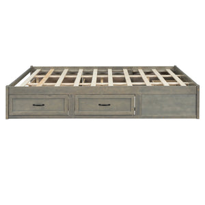 English Elm Queen Platform Bed with Six Storage Drawers Low Profile Frame for Modern Bedrooms Antique Gray N708P263022E-1