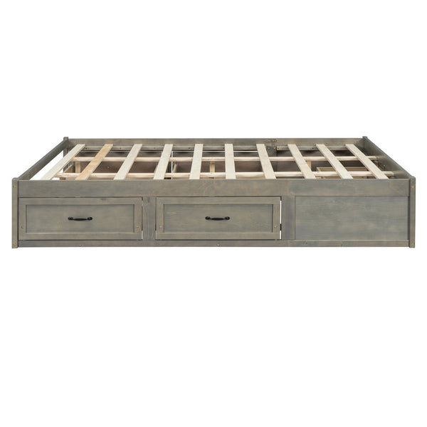 English Elm Queen Platform Bed with Six Storage Drawers Low Profile Frame for Modern Bedrooms Antique Gray N708P263022E-1