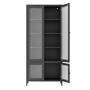 English Elm Large Metal Storage Cabinet with 4 Waffle-Grid Tempered Glass Doors, 5 Shelves, Rust-Resistant Steel Finish W2378P176273