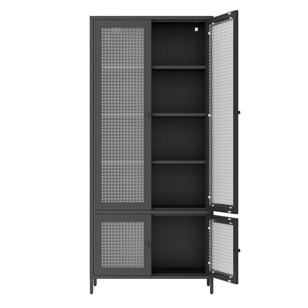 English Elm Large Metal Storage Cabinet with 4 Waffle-Grid Tempered Glass Doors, 5 Shelves, Rust-Resistant Steel Finish W2378P176273