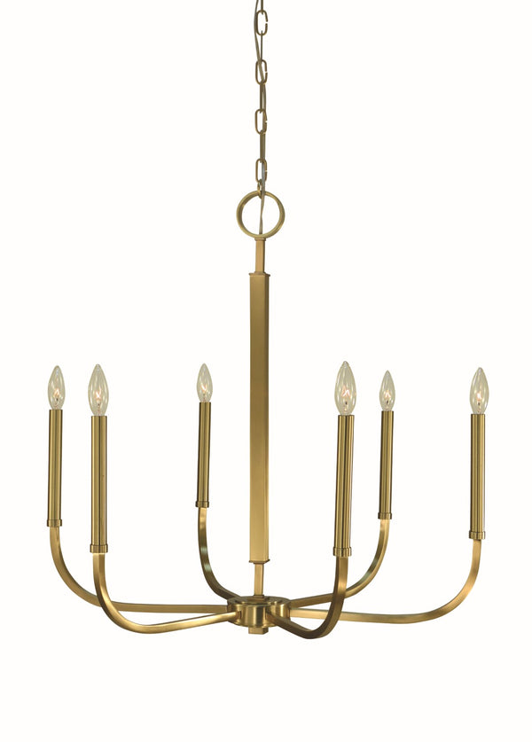 Framburg 6-light Elegant Manhattan Chandelier - Handcrafted Usa Design With Stylish Square Tubing And Chain Brushed Brass Metal 5876 Br