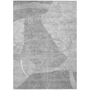 HomeRoots 5' Elegant Gray Silver and Ivory Abstract Washable Area Rug for Indoor and Outdoor Spaces 10' X 14' 587601
