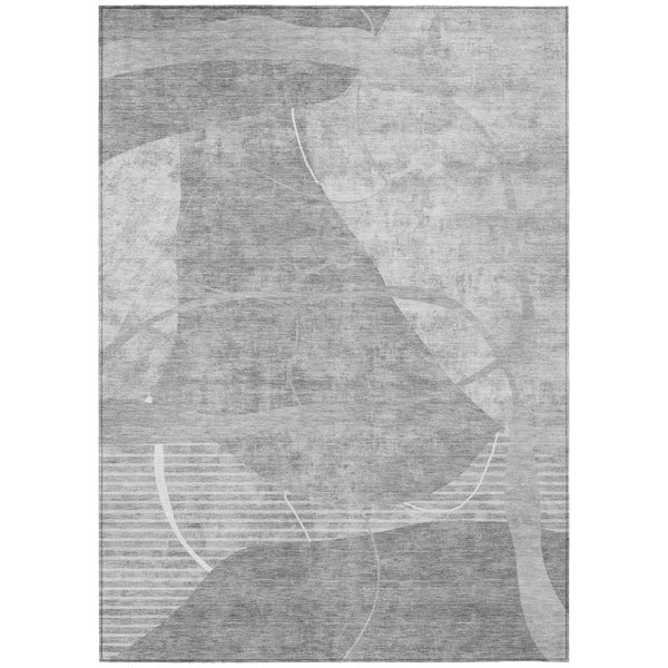 HomeRoots 5' Elegant Gray Silver and Ivory Abstract Washable Area Rug for Indoor and Outdoor Spaces 10' X 14' 587601