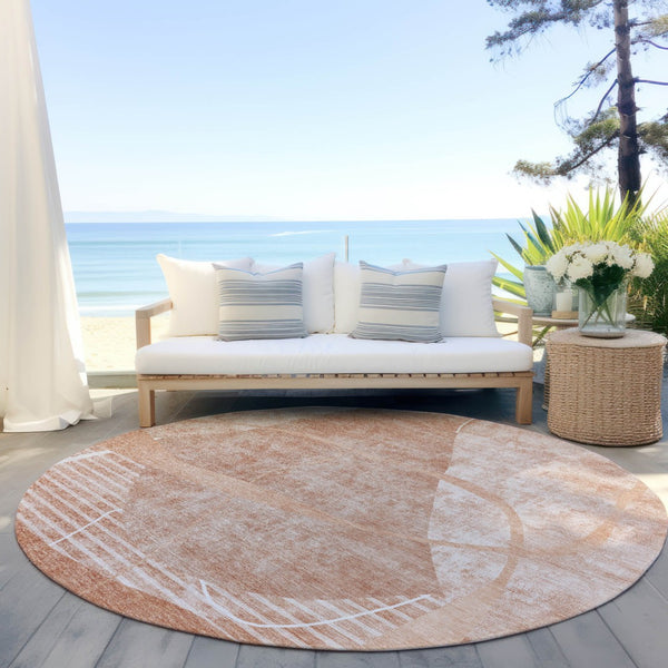 Homeroots 3' Beige Taupe And Tan Abstract Washable Area Rug - Durable, Stylish Indoor/Outdoor Decor Solution 8' Round Polyester 587604