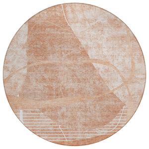 HomeRoots 5' Abstract Salmon Copper Ivory Washable Area Rug - Modern Design for Indoor & Outdoor Spaces 8' Round 587604