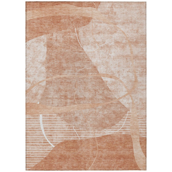 HomeRoots 5' Abstract Salmon Copper Ivory Washable Area Rug - Modern Design for Indoor & Outdoor Spaces 10' X 14' 587607
