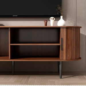 English Elm Tv Stand, 55" Walnut Mid-Century Modern Console With Storage, Sliding Door & Stylish Design For Home W2641P329198-GIGA