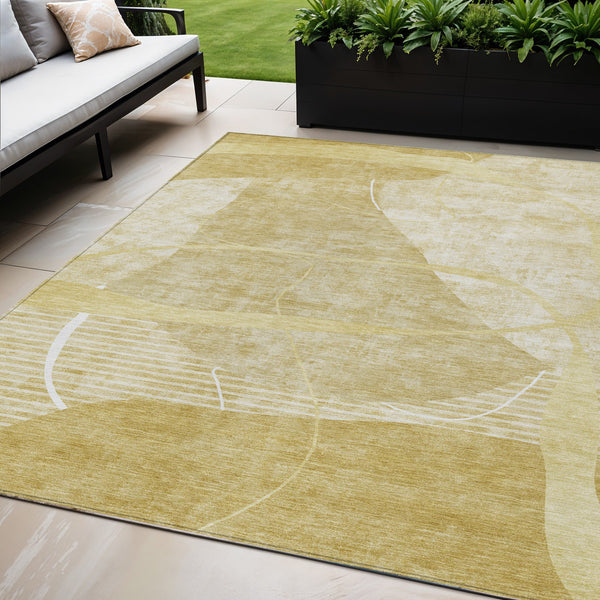 Homeroots 3' Beige Taupe And Tan Abstract Washable Area Rug - Durable, Stylish Indoor/Outdoor Decor Solution 5' X 8' Polyester 587615