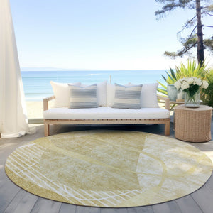 Homeroots 3' Beige Taupe And Tan Abstract Washable Area Rug - Durable, Stylish Indoor/Outdoor Decor Solution 8' Round Polyester 587616