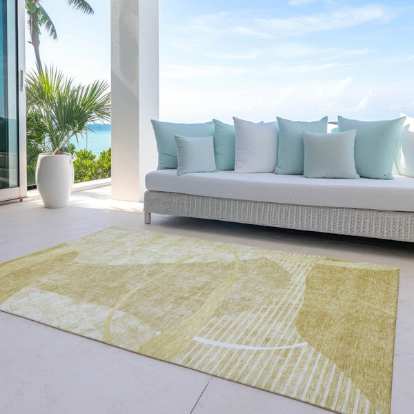 Homeroots 3' Beige Taupe And Tan Abstract Washable Area Rug - Durable, Stylish Indoor/Outdoor Decor Solution 8' X 10' Polyester 587617