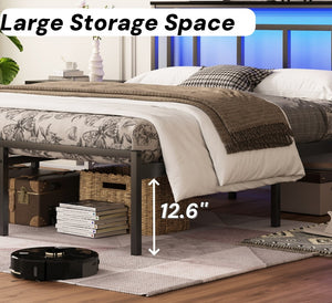 English Elm 14 Inch Twin Platform Bed Walnut Headboard Led Lighting Usb Charging Storage Shelf W1670P420448