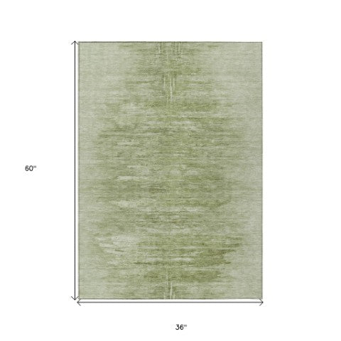 Homeroots 3' Abstract Artichoke Green Washable Area Rug For Indoor And Outdoor Spaces, Durable Design 3' X 5' Polyester 587620