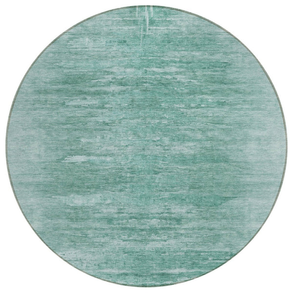HomeRoots 5' Aqua and Teal Abstract Washable Area Rug - Stylish, Durable, Stain-Resistant for Indoor & Outdoor Use 8' Round 587628