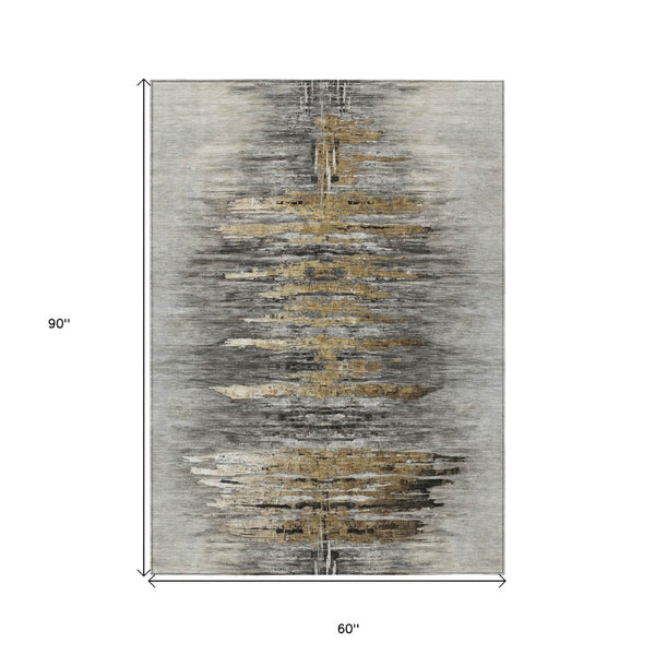 HomeRoots 5' Gray Charcoal and Silver Abstract Area Rug - Stylish, Washable, Durable for Indoor and Outdoor Use 5' X 8' 587651