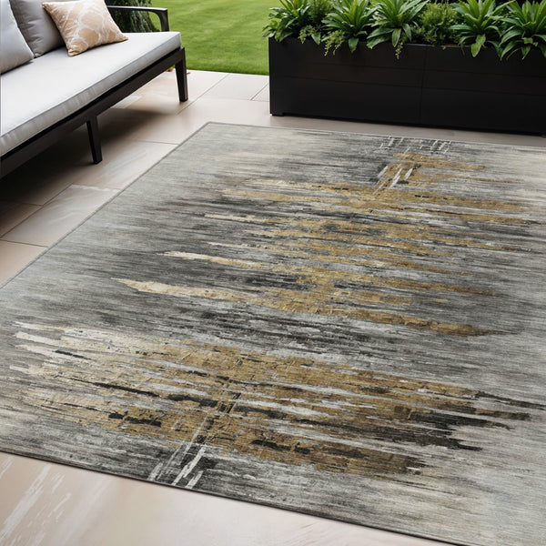 HomeRoots 5' Gray Charcoal and Silver Abstract Area Rug - Stylish, Washable, Durable for Indoor and Outdoor Use 5' X 8' 587651