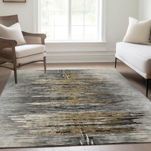HomeRoots 5' Gray Charcoal and Silver Abstract Area Rug - Stylish, Washable, Durable for Indoor and Outdoor Use 5' X 8' 587651