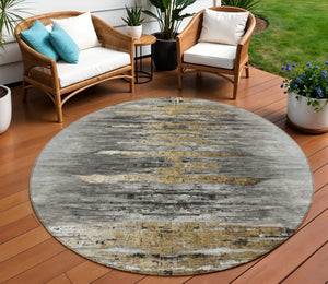 HomeRoots 5' Gray Charcoal and Silver Abstract Area Rug - Stylish, Washable, Durable for Indoor and Outdoor Use 8' Round 587652