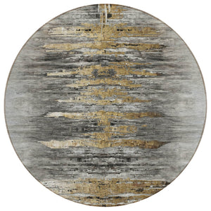 HomeRoots 5' Gray Charcoal and Silver Abstract Area Rug - Stylish, Washable, Durable for Indoor and Outdoor Use 8' Round 587652