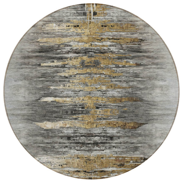 HomeRoots 5' Gray Charcoal and Silver Abstract Area Rug - Stylish, Washable, Durable for Indoor and Outdoor Use 8' Round 587652
