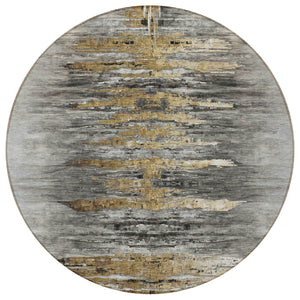 HomeRoots 5' Gray Charcoal and Silver Abstract Area Rug - Stylish, Washable, Durable for Indoor and Outdoor Use 8' Round 587652