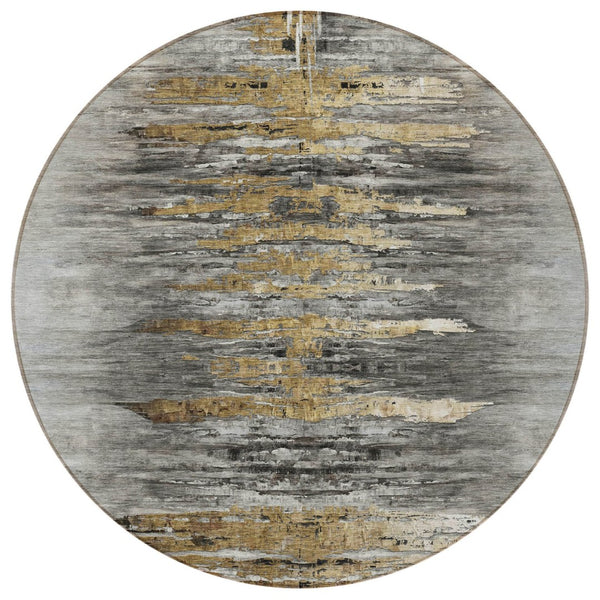 HomeRoots 5' Gray Charcoal and Silver Abstract Area Rug - Stylish, Washable, Durable for Indoor and Outdoor Use 8' Round 587652