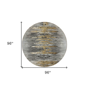 HomeRoots 5' Gray Charcoal and Silver Abstract Area Rug - Stylish, Washable, Durable for Indoor and Outdoor Use 8' Round 587652