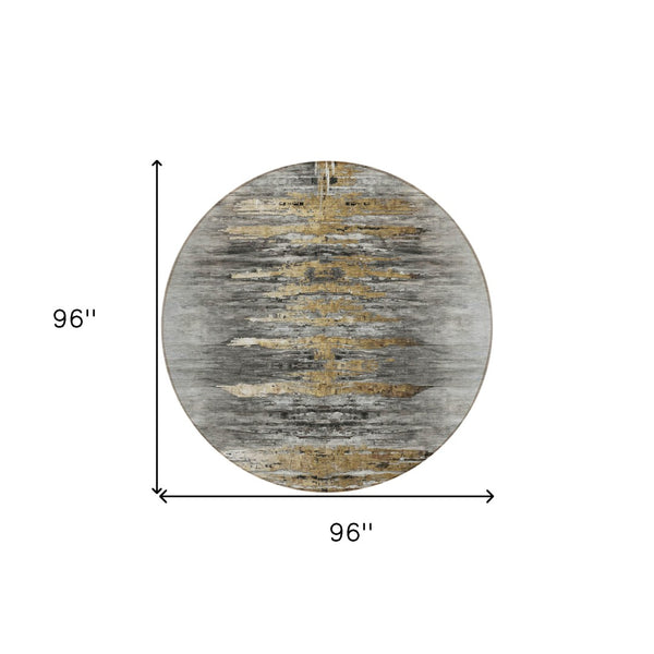 HomeRoots 5' Gray Charcoal and Silver Abstract Area Rug - Stylish, Washable, Durable for Indoor and Outdoor Use 8' Round 587652