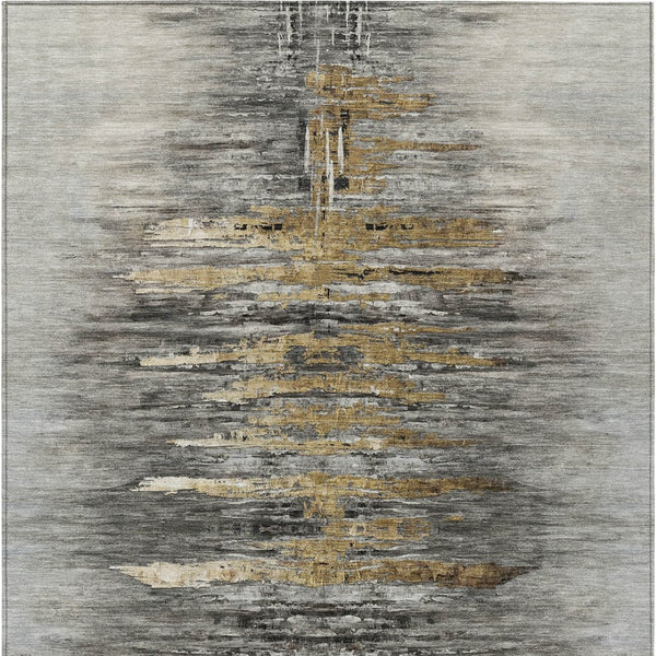 HomeRoots 9' Modern Abstract Gray Charcoal and Silver Washable Area Rug for Indoor and Outdoor Use 9' X 12' 587654