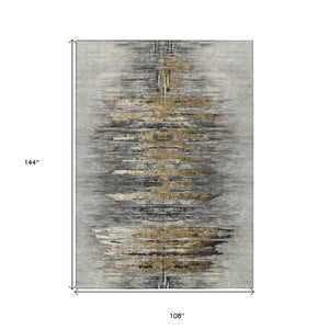 HomeRoots 9' Modern Abstract Gray Charcoal and Silver Washable Area Rug for Indoor and Outdoor Use 9' X 12' 587654