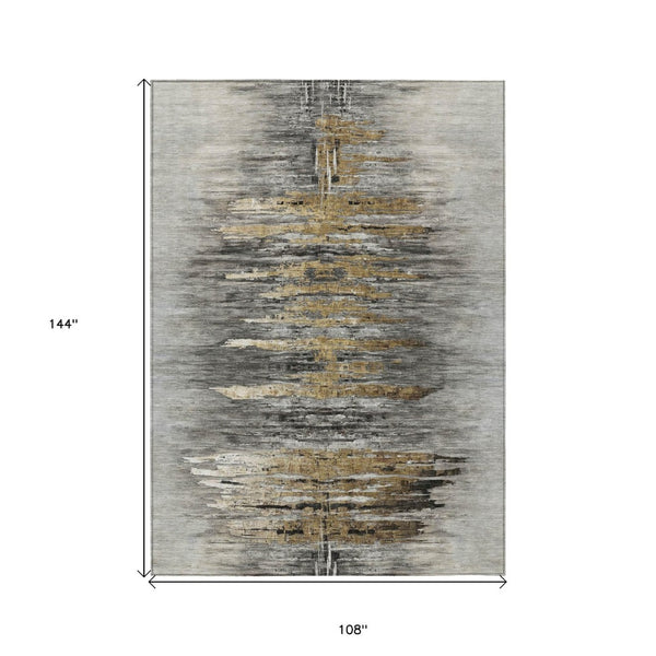 HomeRoots 9' Modern Abstract Gray Charcoal and Silver Washable Area Rug for Indoor and Outdoor Use 9' X 12' 587654