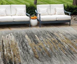 HomeRoots 9' Modern Abstract Gray Charcoal and Silver Washable Area Rug for Indoor and Outdoor Use 9' X 12' 587654