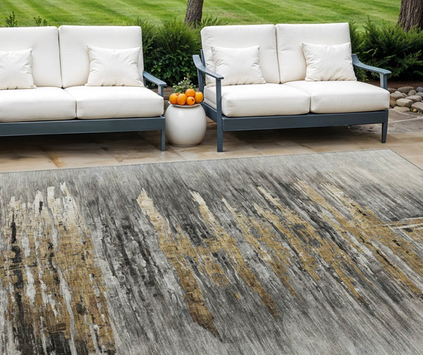 HomeRoots 9' Modern Abstract Gray Charcoal and Silver Washable Area Rug for Indoor and Outdoor Use 9' X 12' 587654