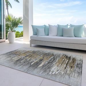 HomeRoots 9' Modern Abstract Gray Charcoal and Silver Washable Area Rug for Indoor and Outdoor Use 9' X 12' 587654