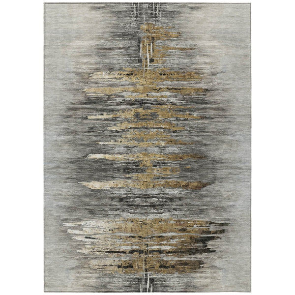HomeRoots 9' Modern Abstract Gray Charcoal and Silver Washable Area Rug for Indoor and Outdoor Use 9' X 12' 587654